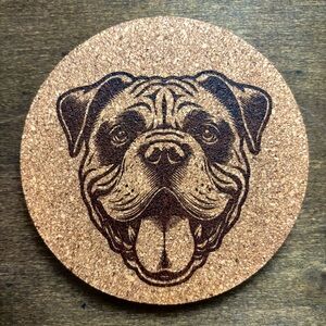 American Bulldog Face Laser Engraved Cork Coaster #4